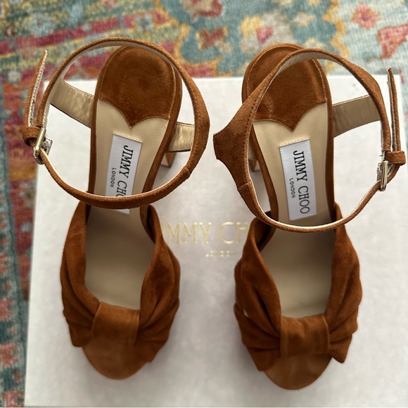 JIMMY CHOO Heloise 120 knotted suede platform sandals 37 NWT - Picture 6 of 13
